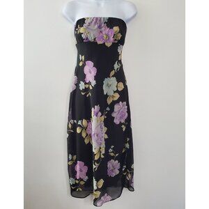 Blind Date Womens Vintage Floral Strapless Babydoll Midi Dress Size L Tied Y2K